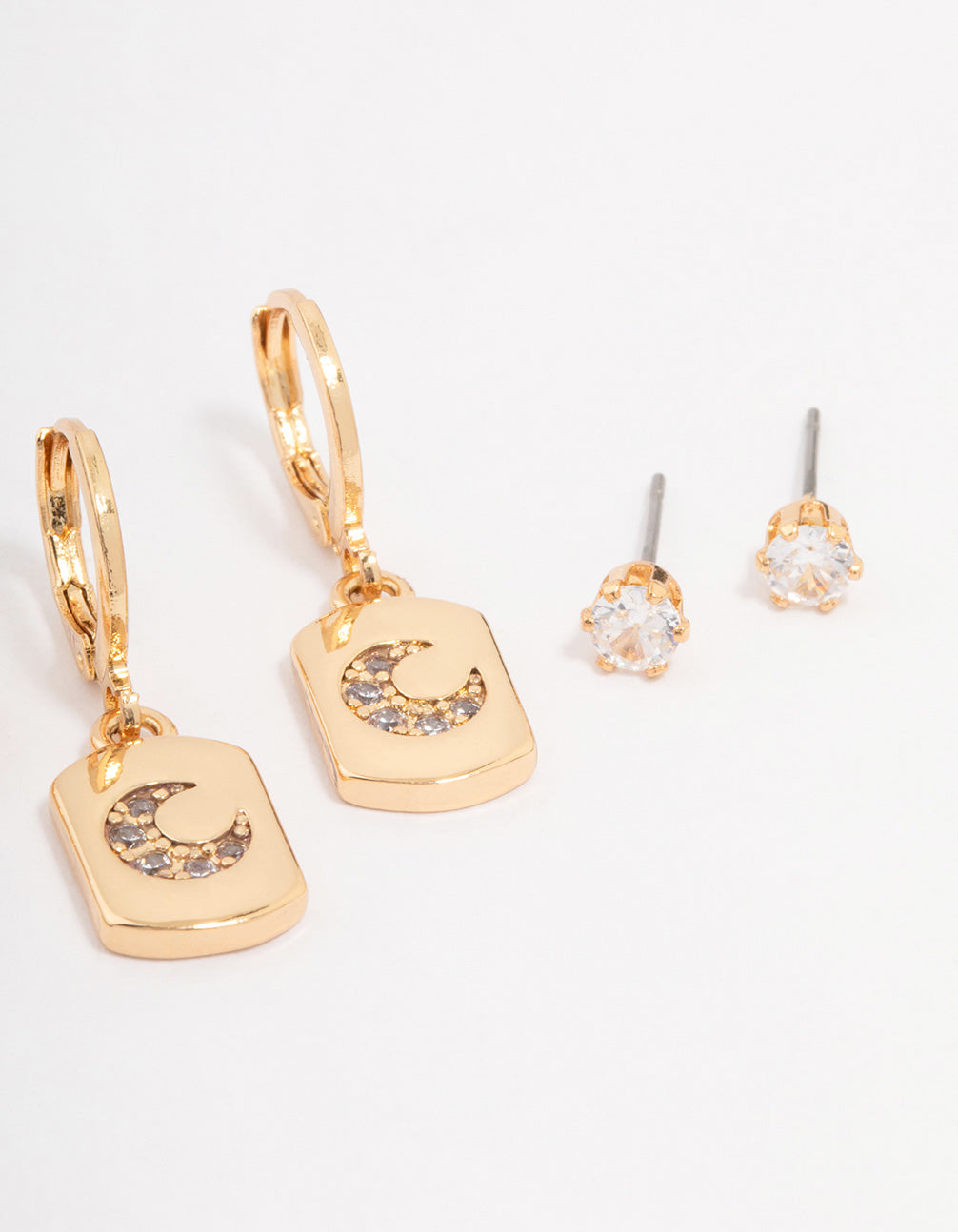Gold Plated Brass Moon Charm Earring 3-Pack