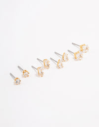 Gold Plated Brass Cubic Zirconia Stud Earring 4-Pack - link has visual effect only