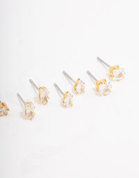 Gold Plated Brass Cubic Zirconia Stud Earring 4-Pack - link has visual effect only