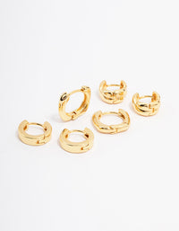 Gold Plated Brass Chunky Rope Huggie Hoop Earring 3-Pack - link has visual effect only