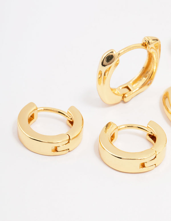 Gold Plated Brass Chunky Rope Huggie Hoop Earring 3-Pack