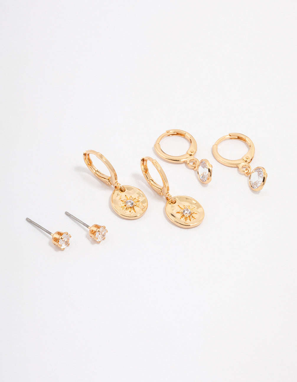 Gold Plated Brass Molten Star Drop Earring 3-Pack