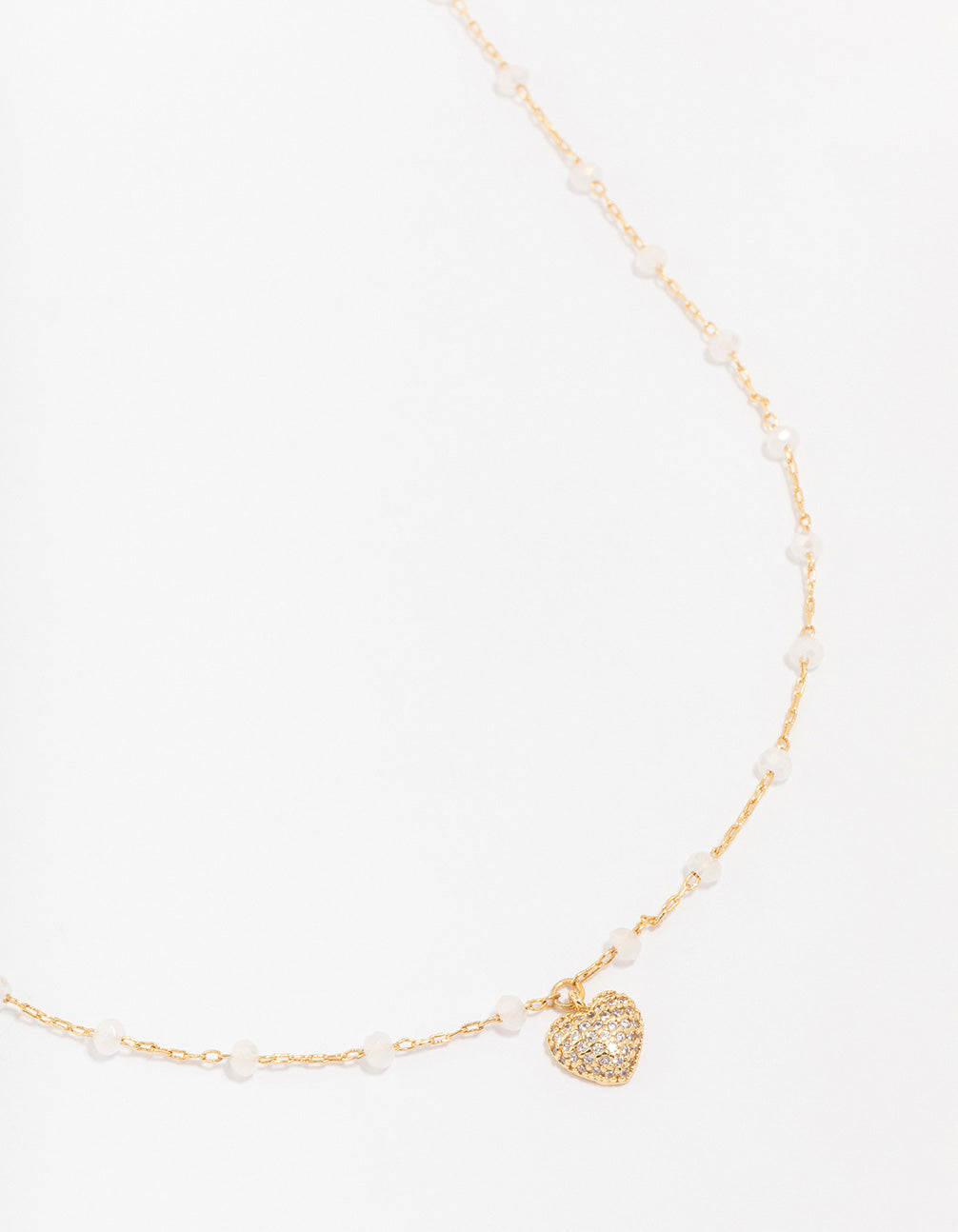 Gold Plated Brass Station Puffy Cubic Zirconia Heart Pendant Necklace