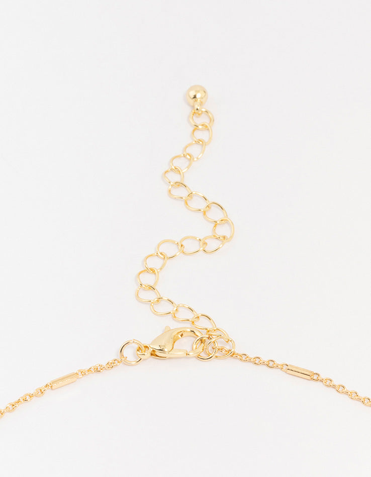 Gold Plated Brass Station Barell Necklace