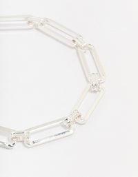 Silver Plated Brass  Stretch Rectangular Link Bracelet - link has visual effect only