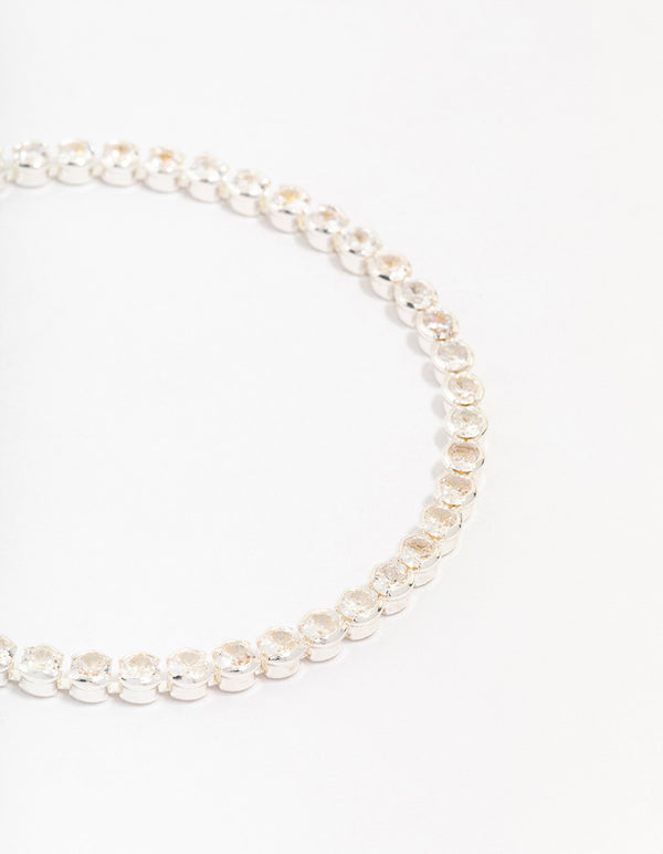 Silver Plated Brass  Single Classic Tennis Bracelet