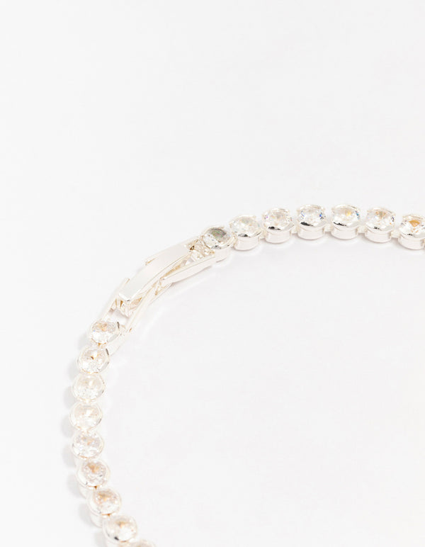 Silver Plated Brass  Single Classic Tennis Bracelet