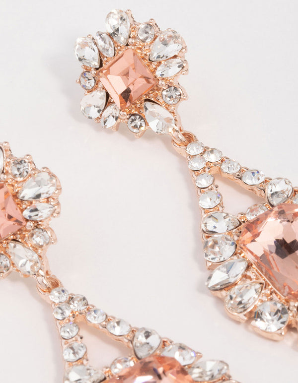 Rose Gold Antique Pink Stone Drop Earrings