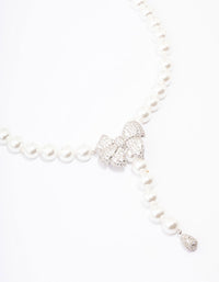 Rhodium Cubic Zirconia Pearl Y-Shape Necklace - link has visual effect only
