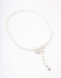 Rhodium Cubic Zirconia Pearl Y-Shape Necklace - link has visual effect only