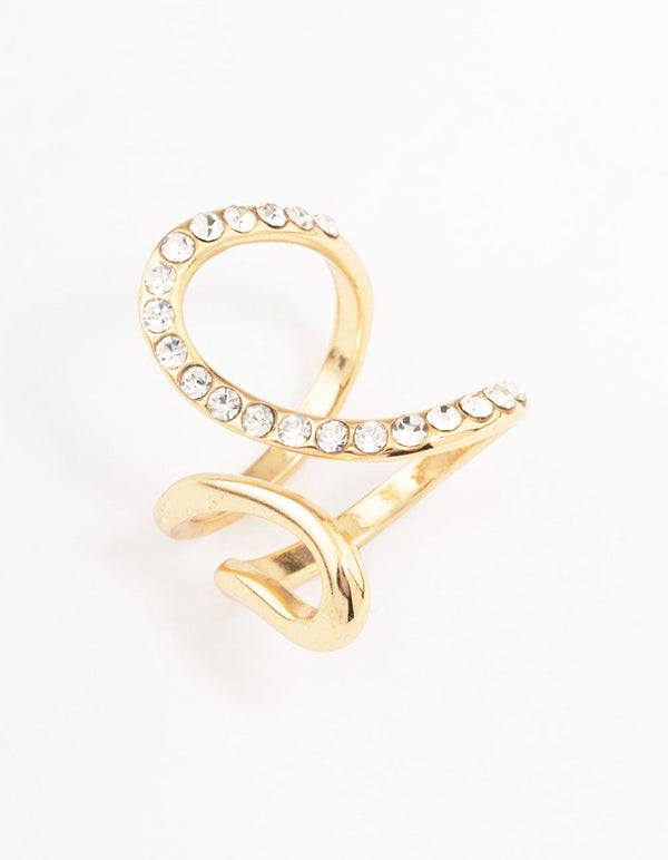 Gold Plated Diamante Trail Swirl Ring
