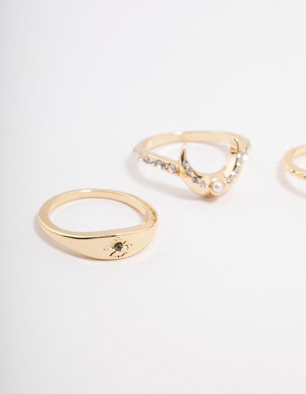 Gold Plated Celestial Pear Stacking Ring Pack