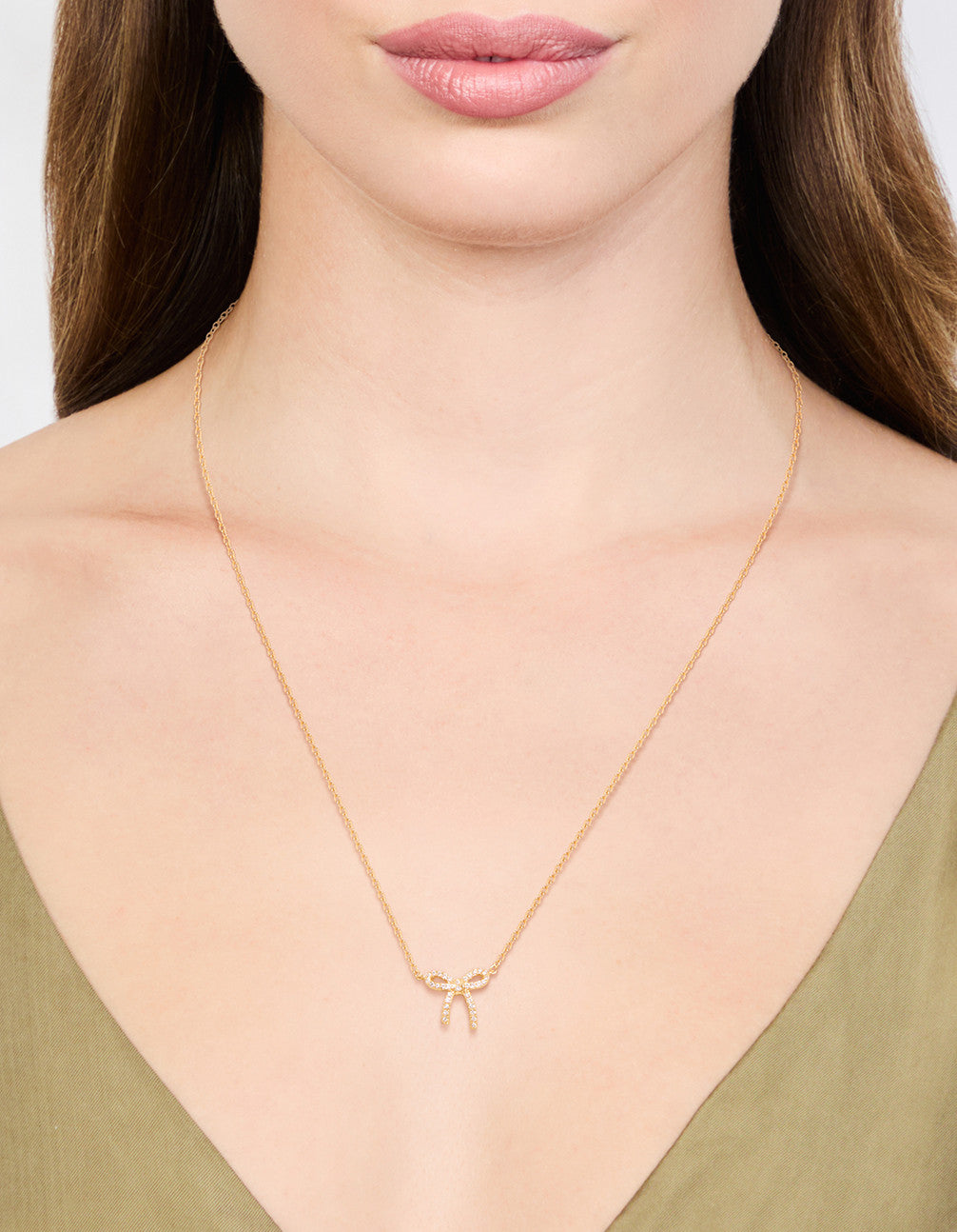 Gold Plated Sterling Silver Cubic Zirconia Bow Necklace