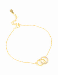 Gold Plated Sterling Silver Pave Link Hoop Bracelet & Anklet Set - link has visual effect only