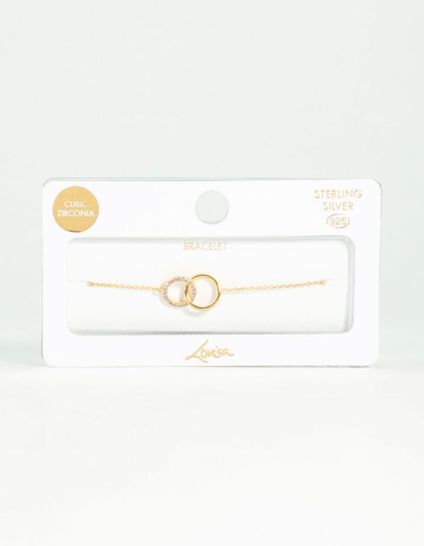 Gold Plated Sterling Silver Pave Link Hoop Bracelet & Anklet Set