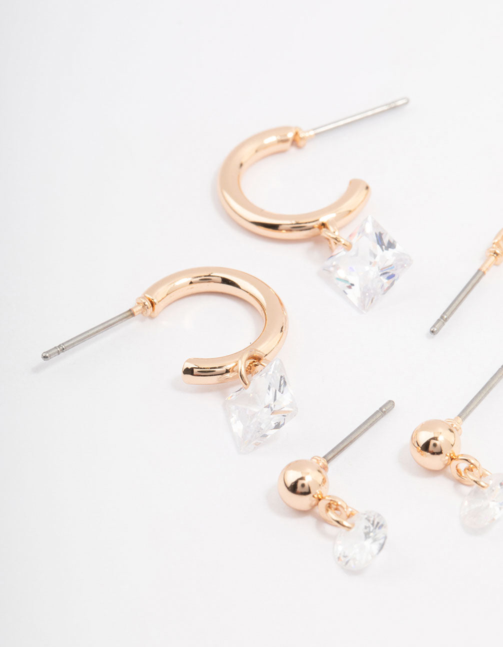 Gold Cubic Zirconia Diamante Stud & Hoop Earring 3-Pack