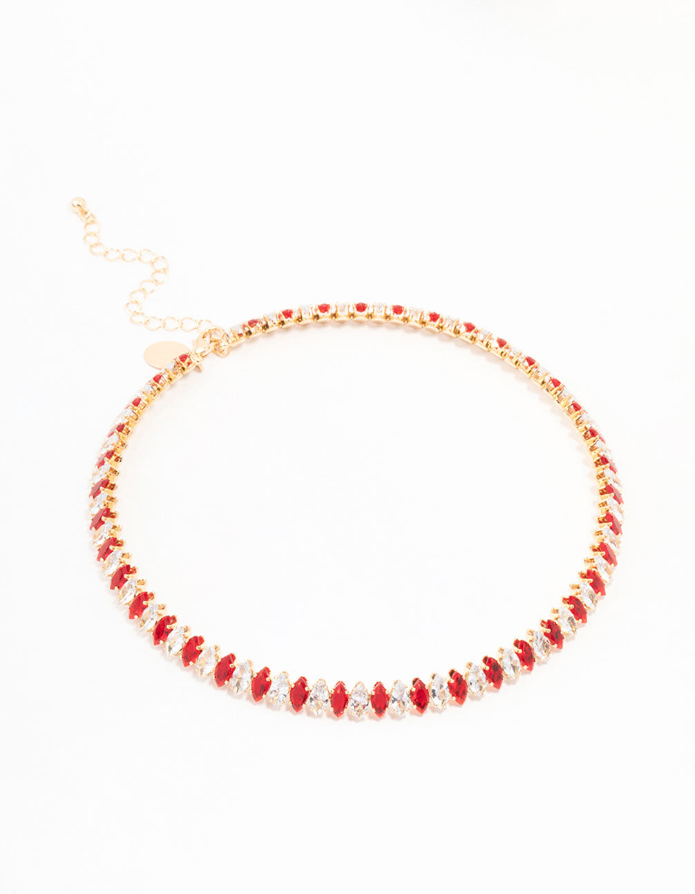 Cubic Zirconia Navette Station Choker Gold  Necklace