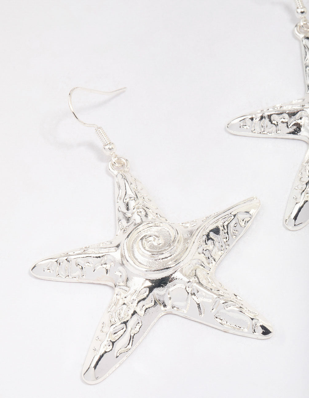 Silver Molten Starfish Drop Earrings