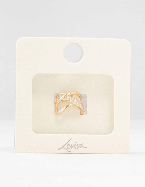 Gold Baguette Criss Cross Ear Cuff