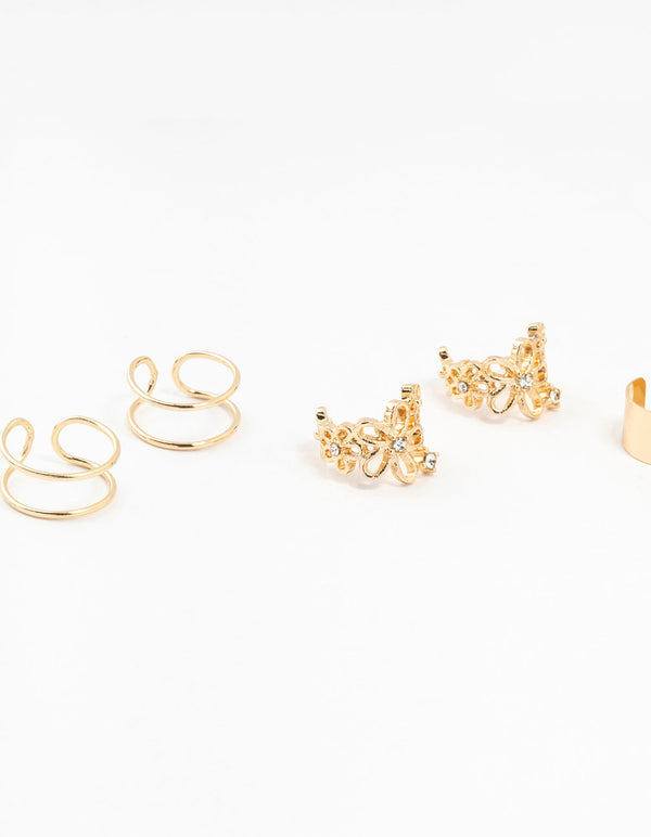 Gold Flower & Lace Ear Cuffs 6-Pack