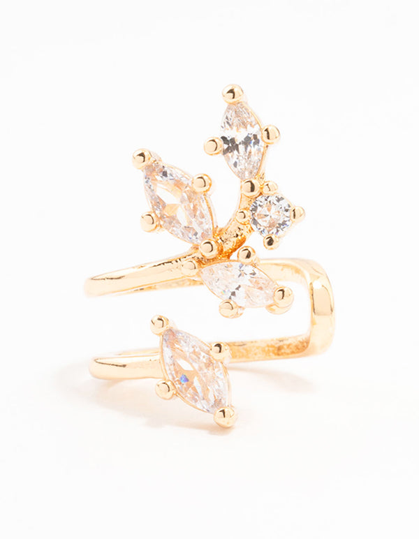 Gold Cubic Zirconia Leaf Wrapped Ear Cuff