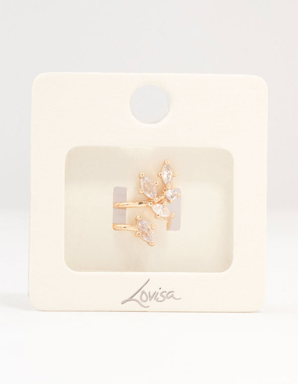 Gold Cubic Zirconia Leaf Wrapped Ear Cuff