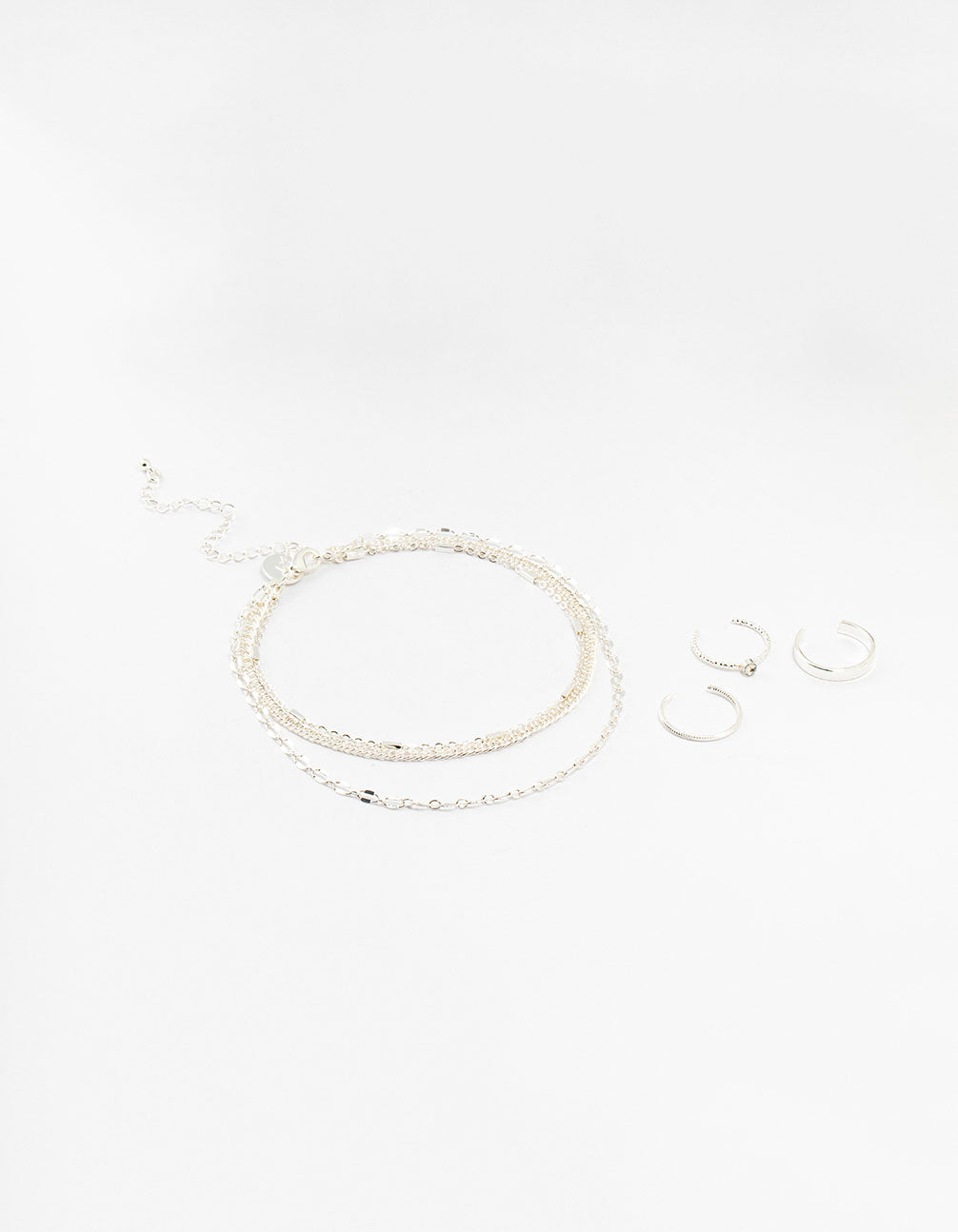 Silver Dumbell Anklet & Toe Rings Set