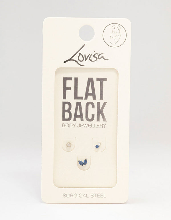 Surgical Steel Double Cubic Zirconia Marquise Flat Back 3-Pack