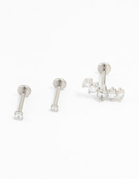 Discover surgical steel crawler flat back earrings featuring round cut stones in a 3-pack front view - link has visual effect only