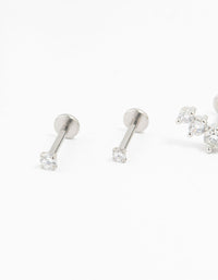 Explore surgical steel crawler flat back earrings with round cut stones in a 3-pack close up view - link has visual effect only