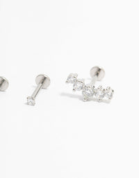 Showcasing surgical steel crawler flat back earrings with round cut stones in a 3-pack post detail view - link has visual effect only