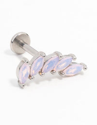 Surgical Steel Cubic Zirconia Stacked Leaf Single Threadless Flat Back Stud - link has visual effect only