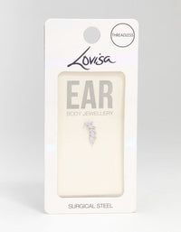 Surgical Steel Cubic Zirconia Stacked Leaf Single Threadless Flat Back Stud - link has visual effect only