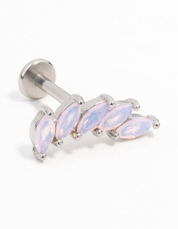 Surgical Steel Cubic Zirconia Stacked Leaf Single Threadless Flat Back Stud