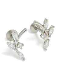 Surgical Steel Steel Cubic Zirconia Vine Flat Back Earrings 2-Pack - link has visual effect only
