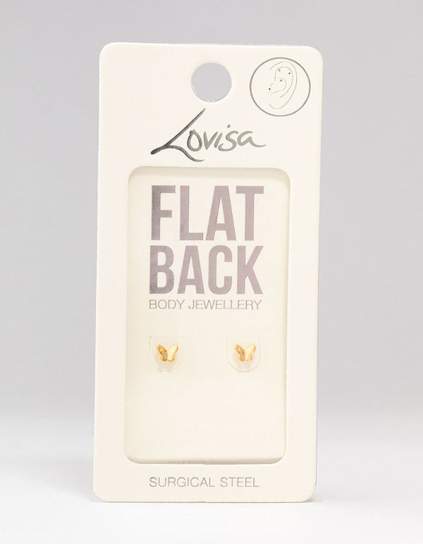 Gold Plated Surgical Steel Metal Butterfly Flat Backs 2-Pack