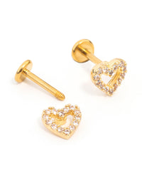 Gold Plated Surgical Steel Cubic Zirconia Open Heart Flat Back 2-Pack - link has visual effect only