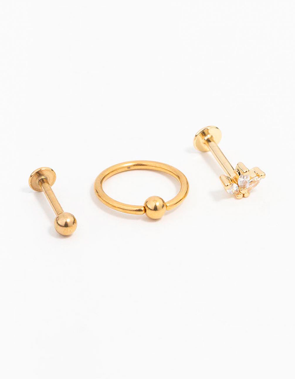 Gold Plated Surgical Steel Marquise & Ball Flat Back Earrings 3-Pack