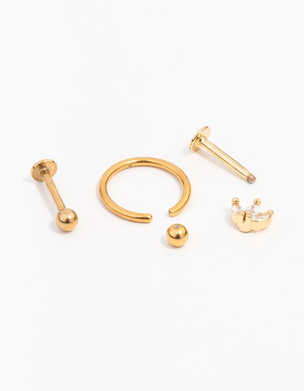 Gold Plated Surgical Steel Marquise & Ball Flat Back Earrings 3-Pack