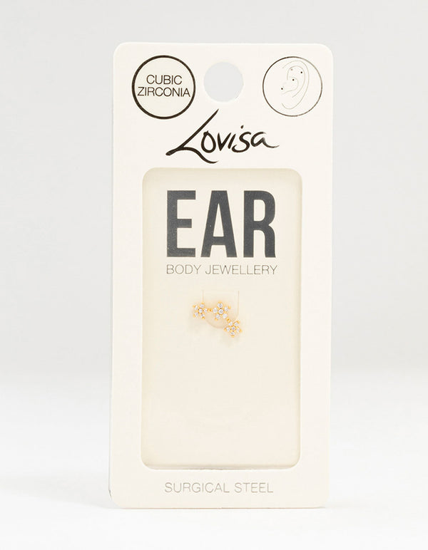 Gold Plated Surgical Steel Cubic Zirconia Flower Curve Flat Back