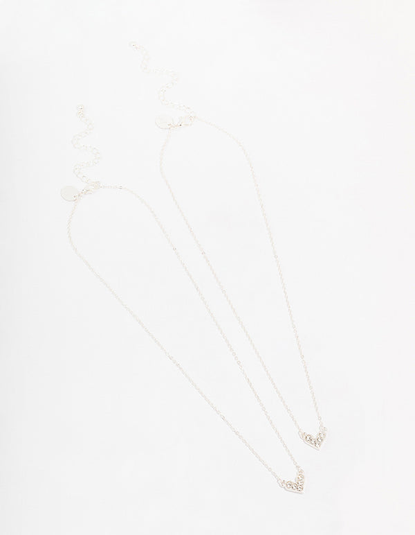 Silver Abstract Heart Diamante Necklace Pack