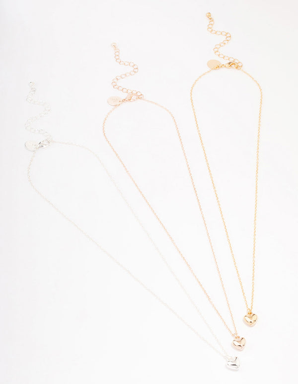 Mixed Metal Bubble Heart Necklace 3-Pack