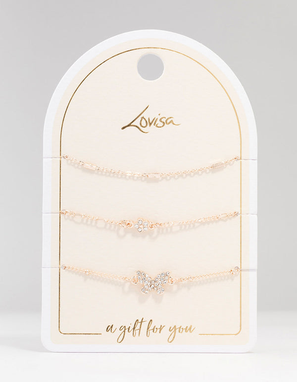 Rose Gold Pretty Butterfly Bracelets 3-Pack