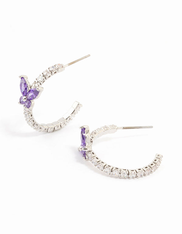 Diamante Silver Cupchain Butterfly Hoop Earrings