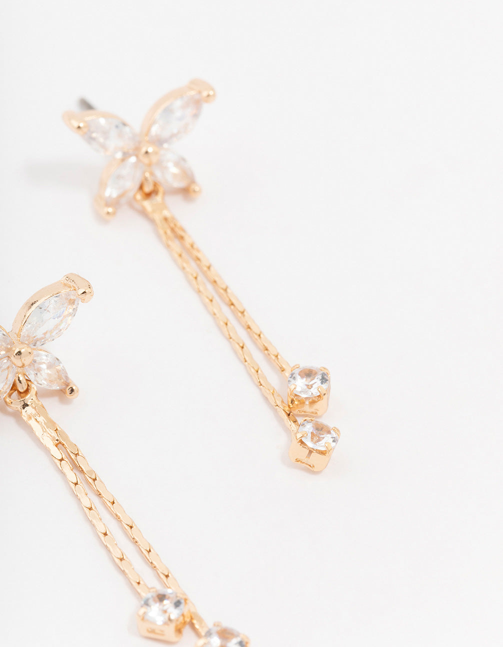 Gold Cubic Zirconia Butterfly Drop Earrings