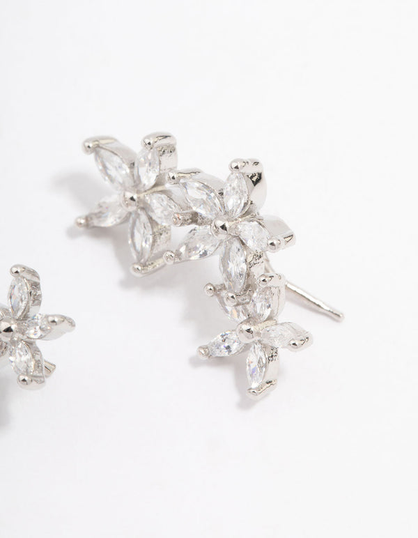 Silver Cubic Zirconia Graduating Flower Stud Earrings