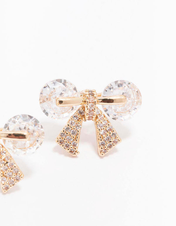 Gold Diamante Bow Stud Earrings