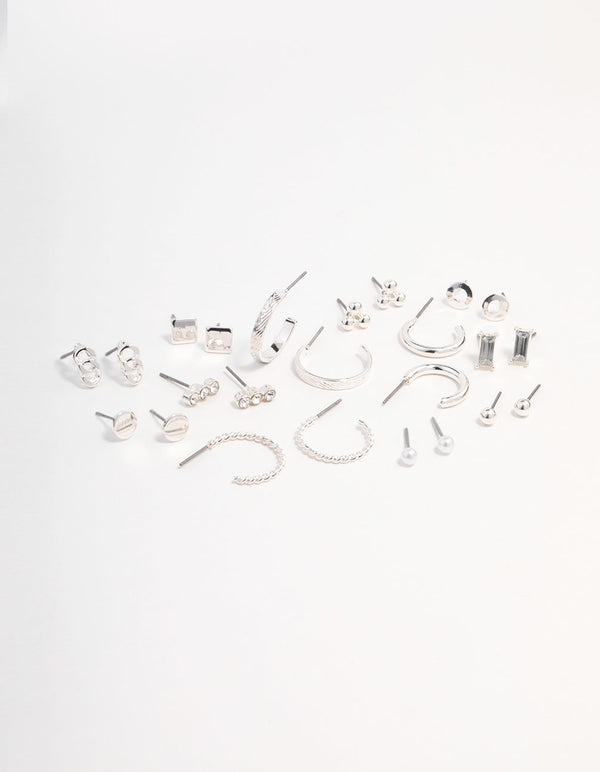Silver Stud & Hoop Basic Earring Pack