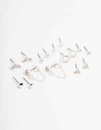 Silver Stud Chain Diamante Earring 8-Pack - link has visual effect only