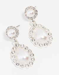 Silver Diamante Encased Pearl Drop Earrings - link has visual effect only